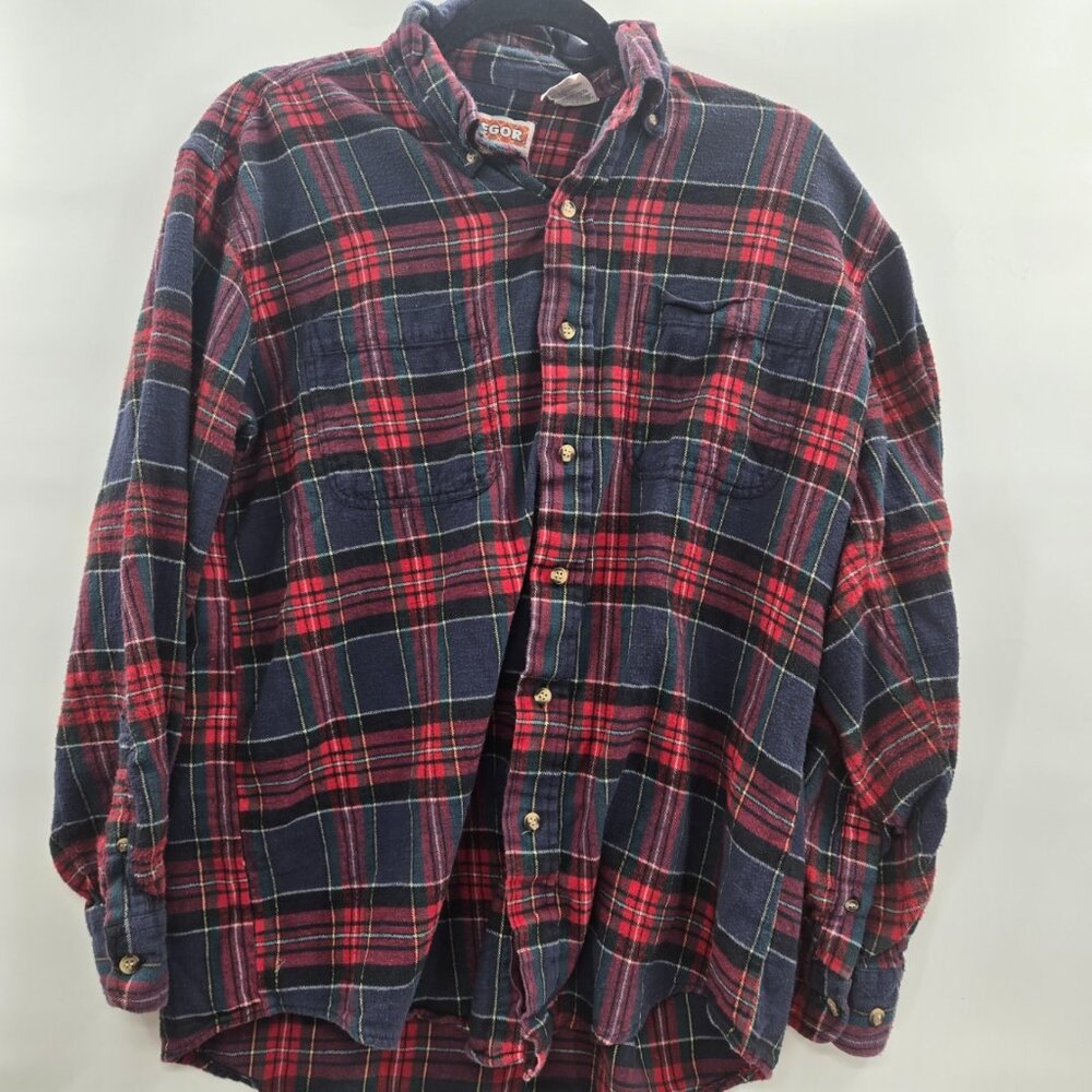 McGregor's Classic Plaid Red Blue Button Down Shirt Flannel Long Sleeved L